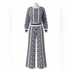 & Other Stories Black and White Geometric Knit Wide-Leg Pants